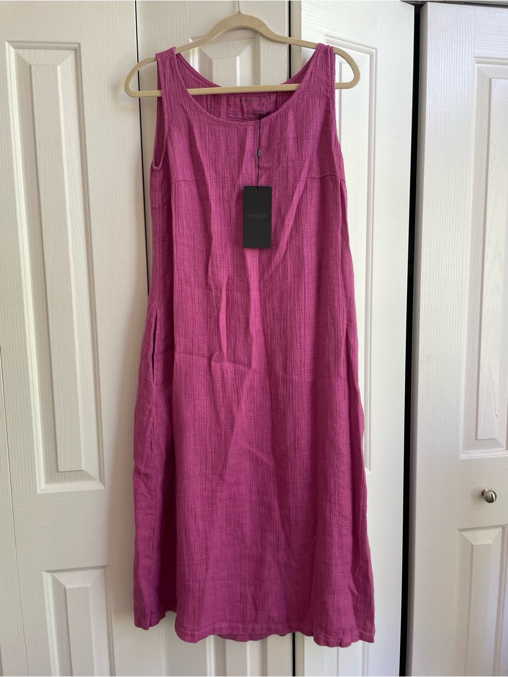 Grizas Sleeveless Pink Linen Oversized Balloons dress